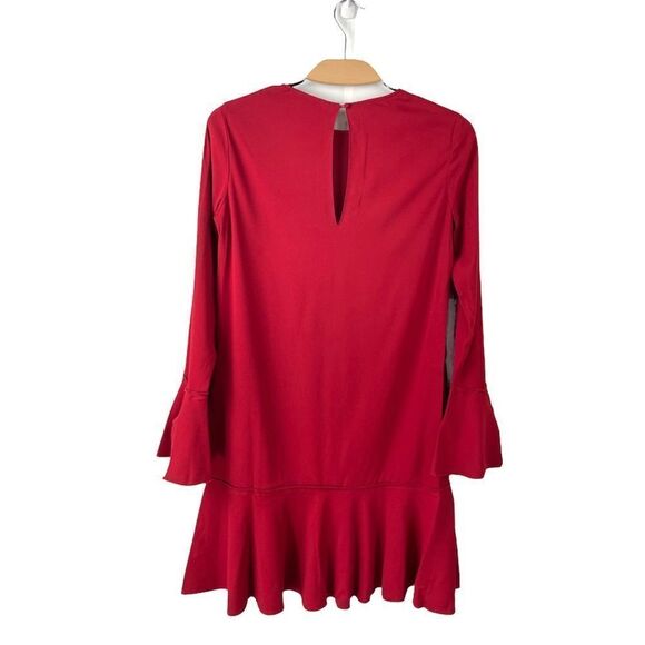 NEW Theory Marah Bergen Red Ruffle Trim Flounced Dress Size 4 - Picture 5 of 8